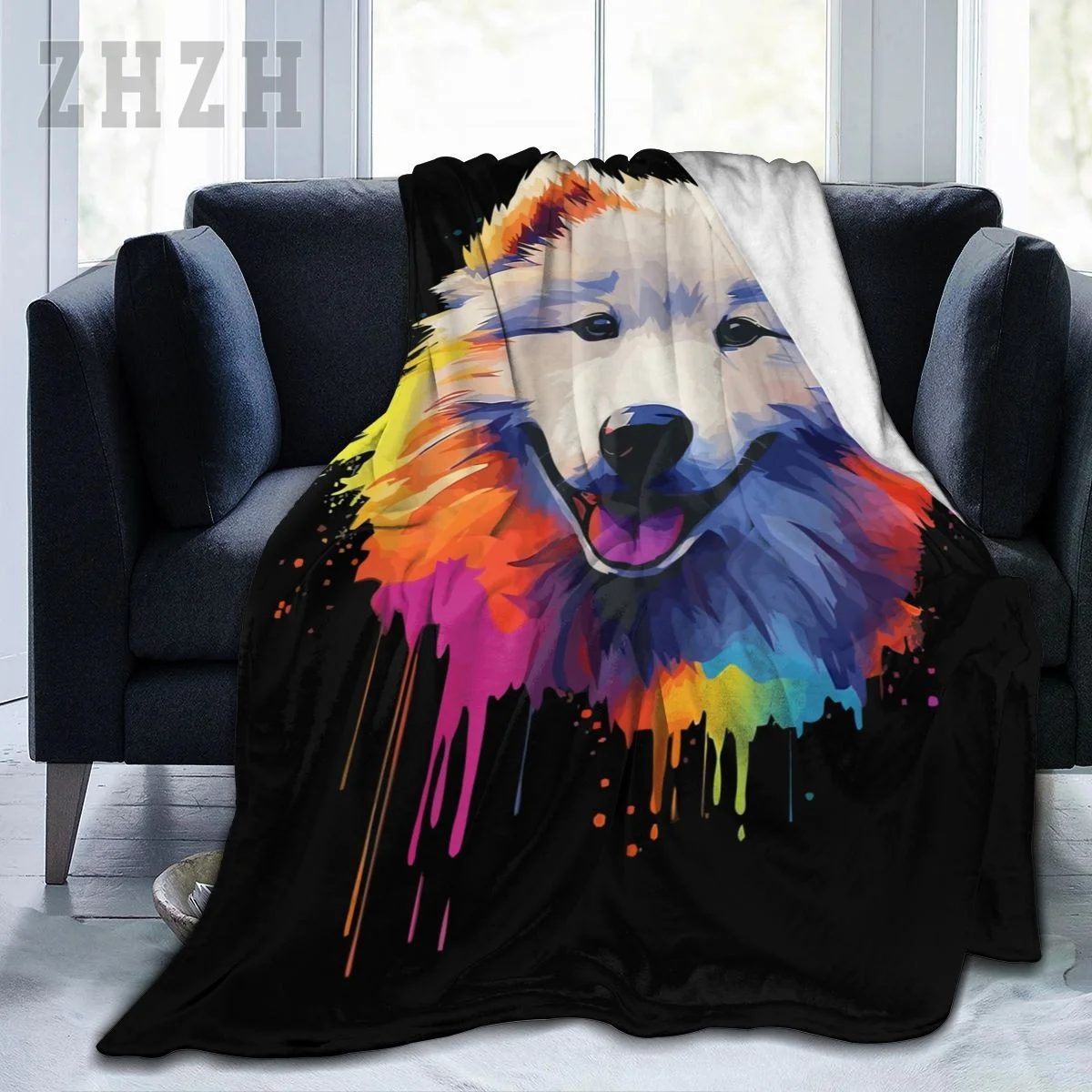 Blanket Samoyed Puppy Flannel Multifunction Outdoor Camping Sofa Cover Keep Warm