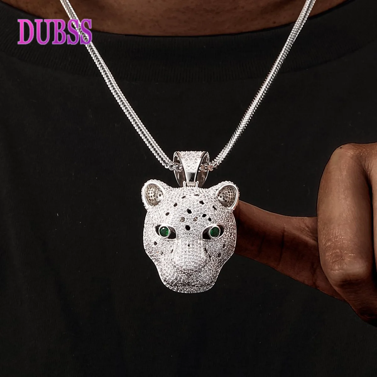 

Dubss Animal Leopard Head Pendant Necklaces Gold Color Bling Cubic Zircon Men's Hip Hop Rock Jewelry