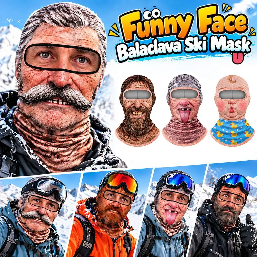 3D Face Printed Old Man Balaclava Face Mask Breathable Elastic Winter Mask Cover Full Coverage Stretch Funny Ski Mask