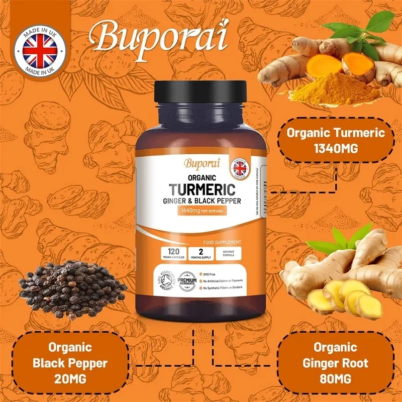 

Organic Turmeric Capsules 1440mg - Antioxidant, Help Cellular Energy and Repair, Promote Joint and Bone Health, Enhance Immunity