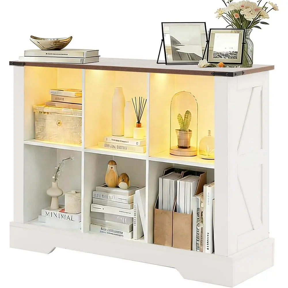 

6-Cube Storage Organizer, 2-Tier LED Bookshelf, Living Room Display Shelves, Horizontal Storage Bookcase, Wooden Bedroom Office