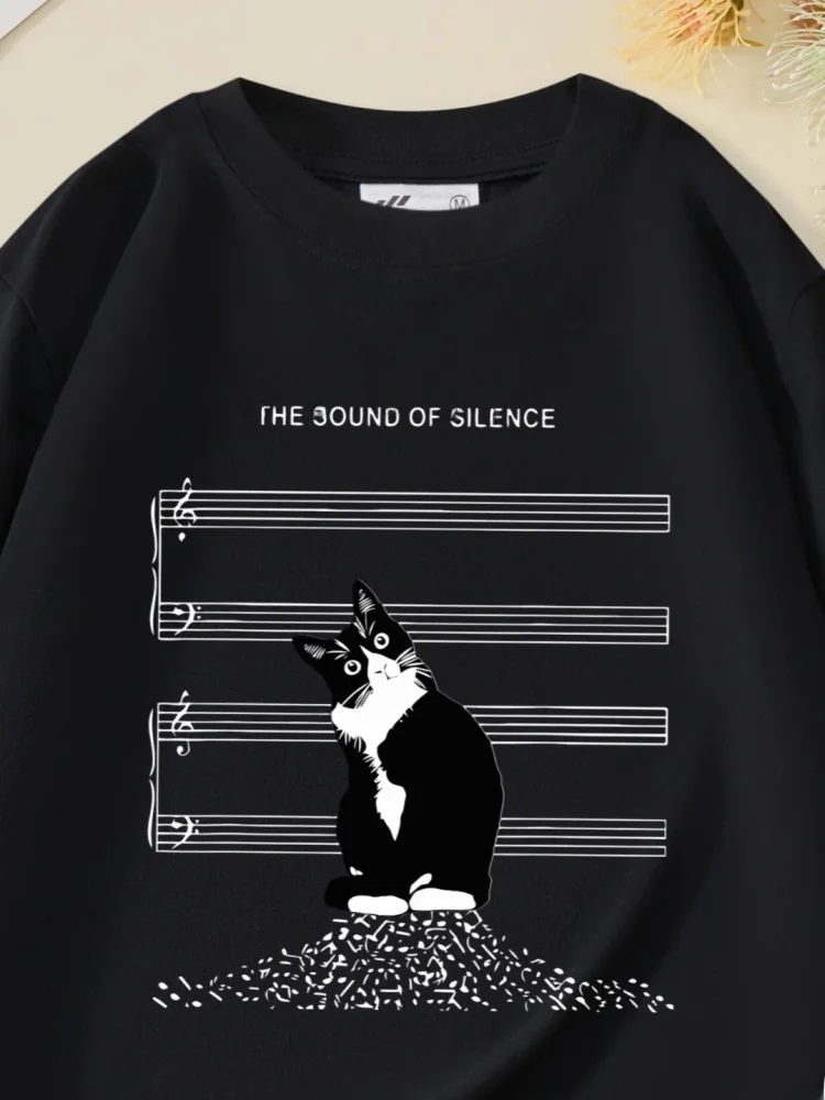 Fun Sound of Silence T-Shirt Pure Cotton Loose Short Sleeve Men's Casual Breathable Tee for Daily Wear Summer Fashion