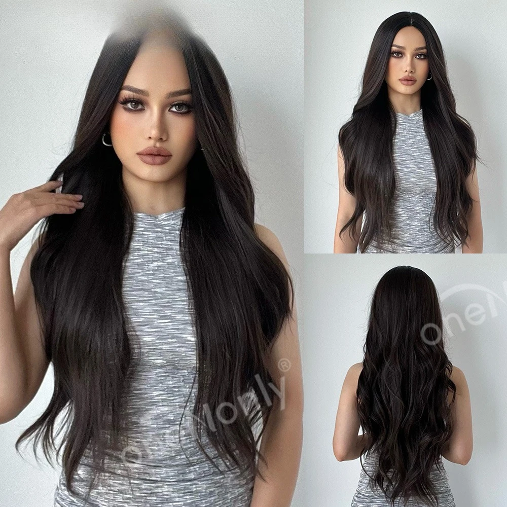

Wig Long Curly Hair Temperament Muse Black Brown Medium Long Curly Hair Big Wave Woven Chemical Fiber Hair Natural Headgear
