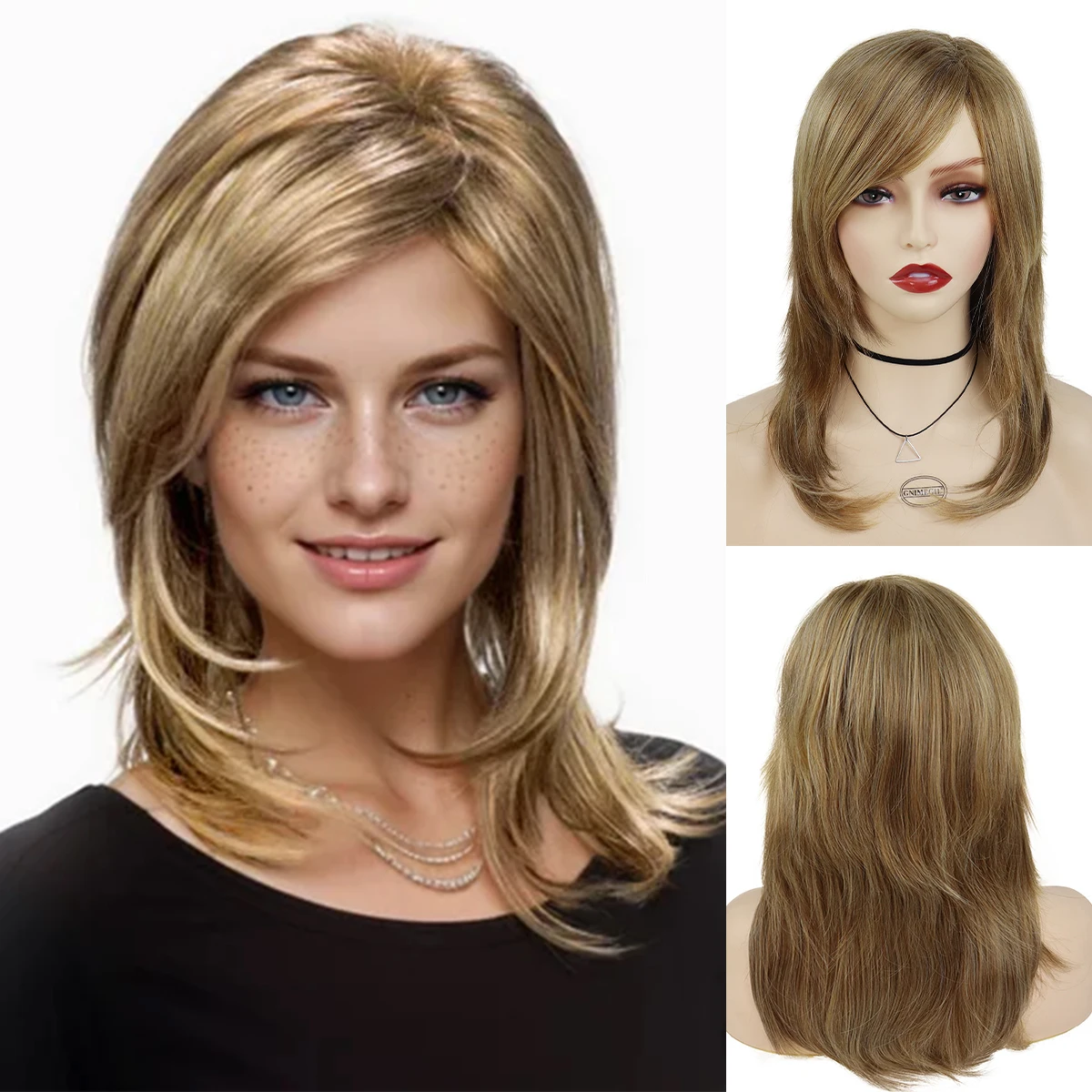 

Synthetic Blonde Wig for Women Long Straight Wig with Bangs Natural Soft Daily Ladies Wig Heat Resistant Cosplay Halloween Party