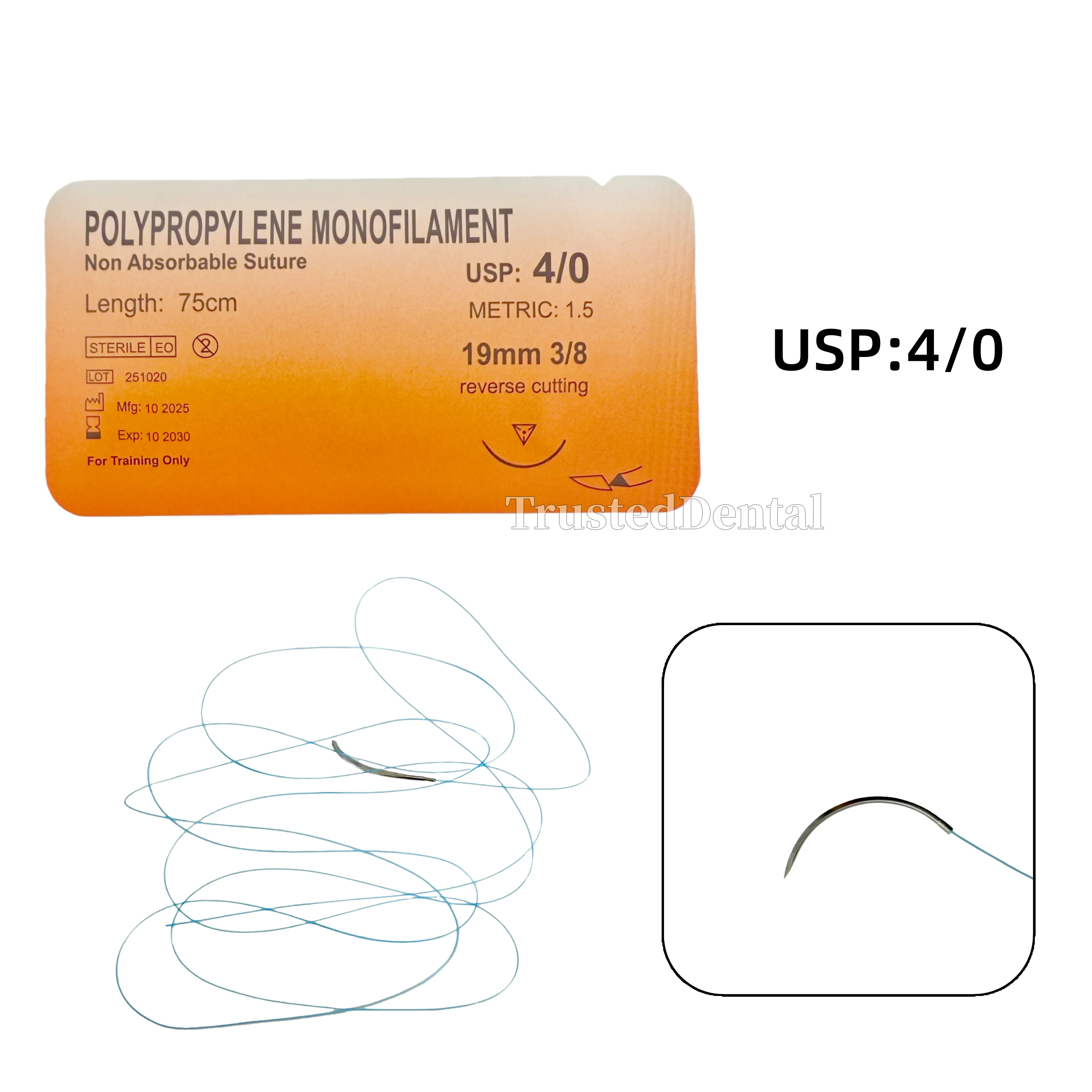 

Стоматологические нерассасывающиеся шовные нити из полипропиленового моноволокна, плетеные, с обратными иглами, набор для обучения и практики, 4/0