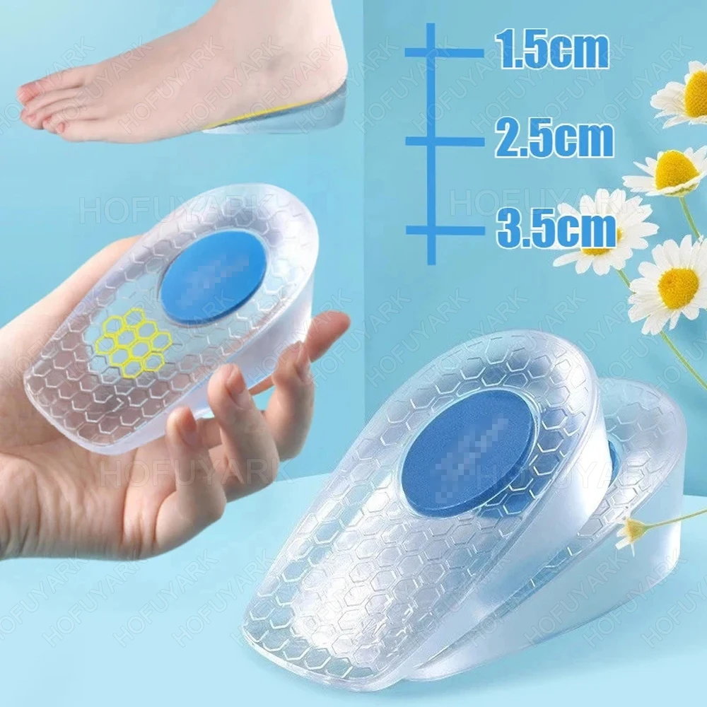 Silicone Height Increase Insoles for Men Women Heel Lift Inserts Gel Heel Cups for Shoes Soles Relieve Foot Pain Spur Support