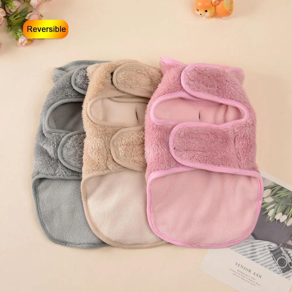 Winter Warm Dog Clothes Reversible Puppy Jacket Coat For Small Medium Dogs Cats Adjustable Warm Fleece Sweater Yorkshire Costume