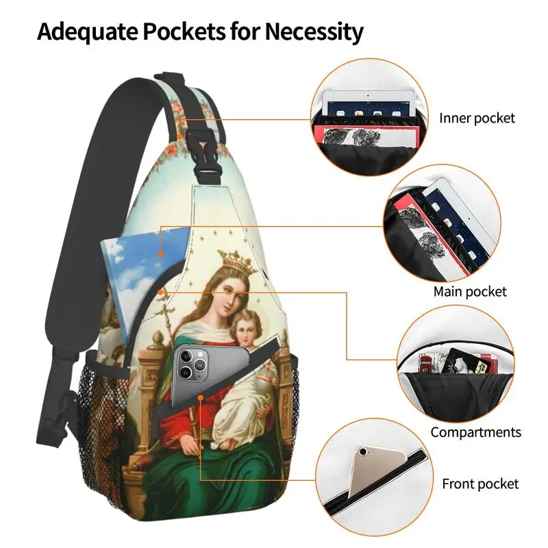 Bandolera de la Virgen María personalizada para hombre, cristiano católico bolso de viaje para el pecho, mochila cruzada de hombro, mochila de día