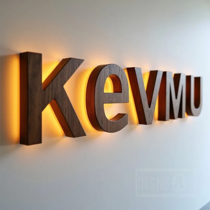 Пользовательские деревянные зерна с подсветкой, металлические 3D светящиеся буквенные знаки для бизнеса, открытого магазина, украшения стен, вывески