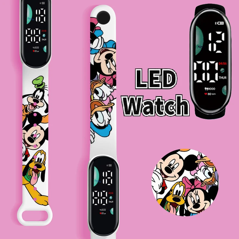 Disney Mickey Minnie children's  Cartoon Anime Character Luminous Bracelet Watch LED Touch Waterproof Sports kids gifts watch