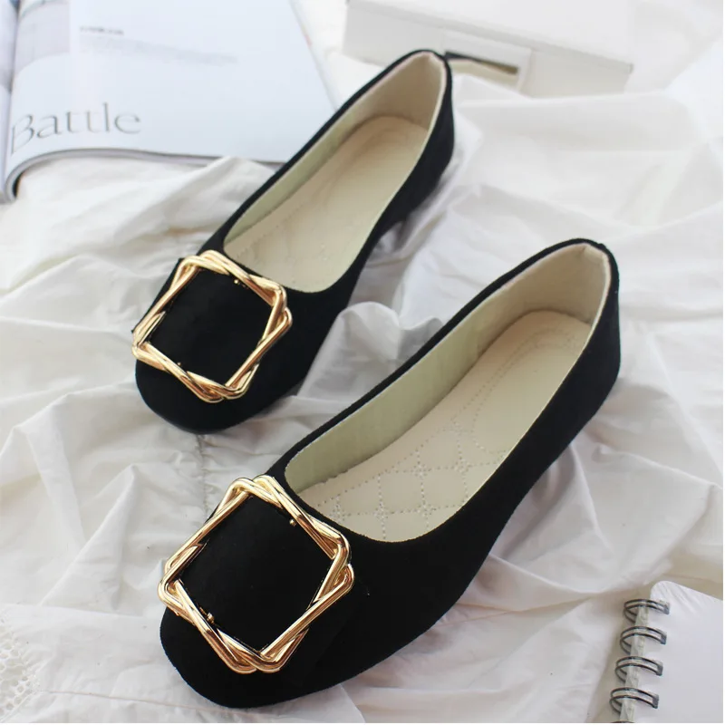 Spring Women Flats Round Toe Suede Ladies Loafers Fashion Square Buckle Slip On Casual Shoes for Women zapatos mujer WSH3610