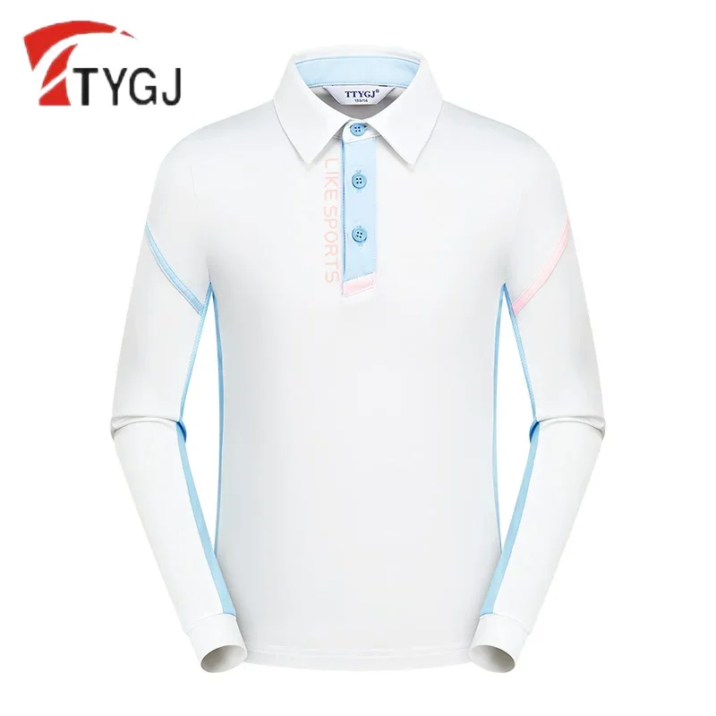 TTYGJ Kids Breathable Golf Shirt Boys Quick Dry Badminton T-shirt Children Long Sleeve Golf Polo Tops Casual Soft Sportswear