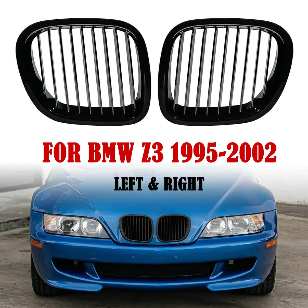 Gloss Black Front Kidney Racing Grille Car Single Slat Sport Grill Glossy Black Grille For BMW Z3 E36 1996 1997 1998 1999-2002