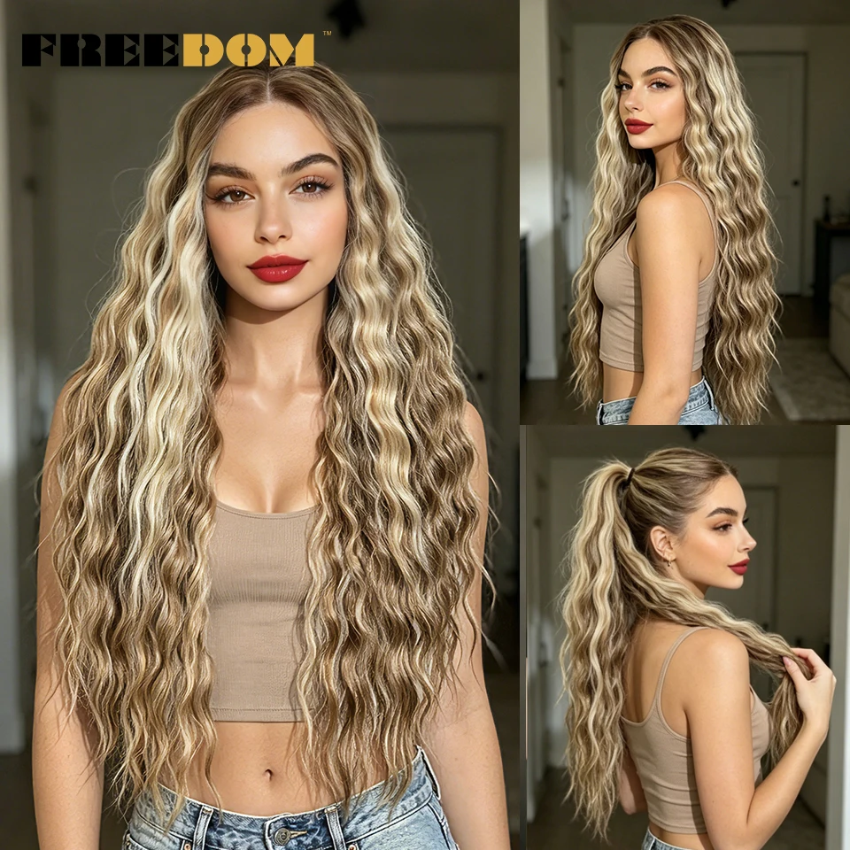 FREEDOM Curly Synthetic Lace Front Wigs For Women 13x4 Pre Plucked Glueless Wig 30