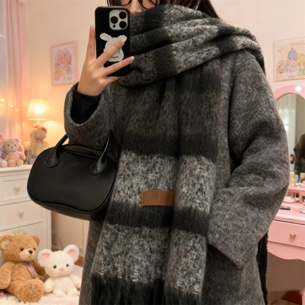 50X200cm Maillard Premium atmósfera bufanda mujer invierno 2025 nueva versión coreana versátil bufanda de Mohair gruesa cálida