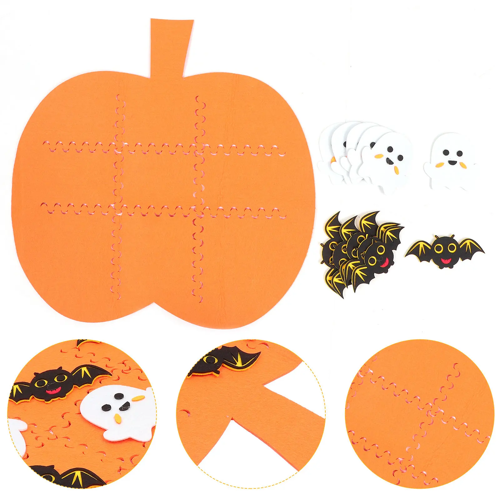 

Halloween Game Mat Portable 3x3 Grid Felt Ghost Bat Shapes Kids Cognitive Learning Educational Puzzle Game Board