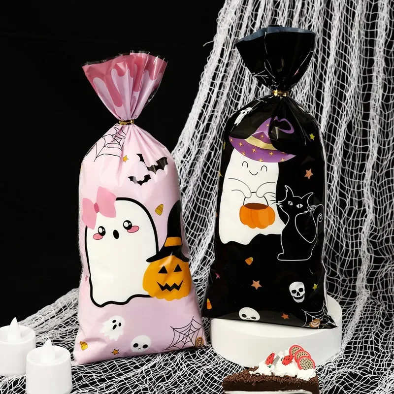 25/50/100 Stück Halloween-Süßigkeitenbeutel, Rosa-Schwarze Little Boo Geschenktüten für Happy Boo Day Halloween-Party-Gastgeschenke – Detail 2