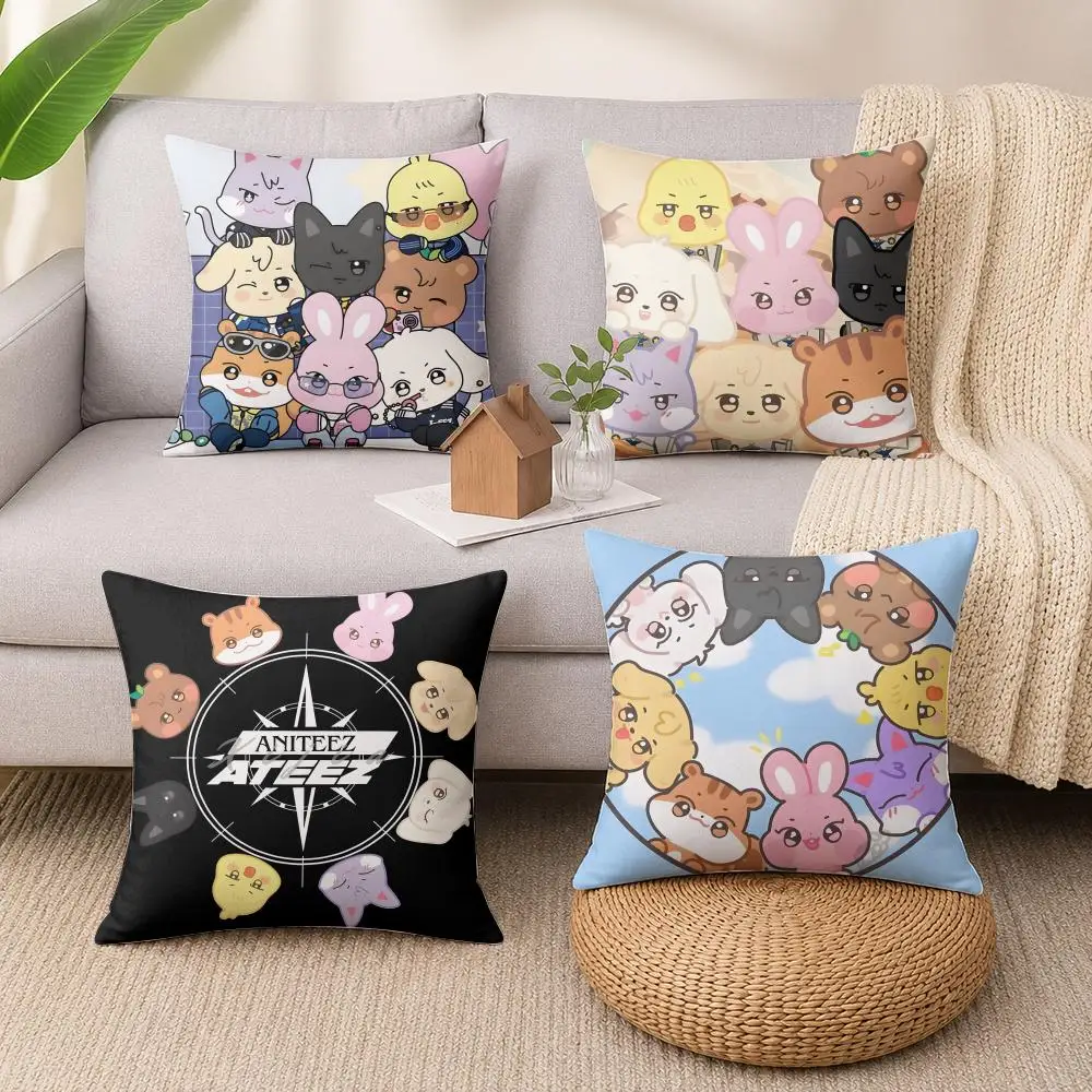 Kpop Band A-ateez ANITEEZ Cushion Cover Wrinkle-Resistant Short Plush Cushion Covers Breathable Machine-Washable