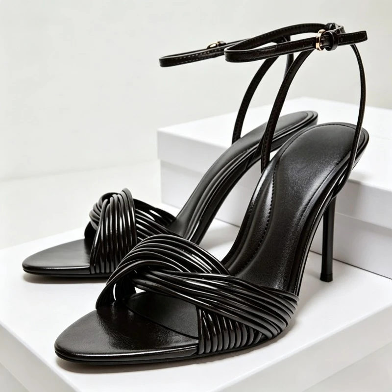 

Cross Strap Stiletto Heels Backless Sandals Women Summer 2026 Open-toe Ankle Strap Designer Party Shoes Black Elegant High Heels