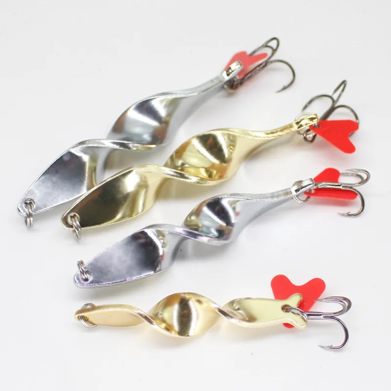 030-1PC Spinging Spiral Trolled Fishing Lure 10g/14g/21g/28g Metal Jigbait with Red Heart Sequins Screw Rotation Spinning Spoon