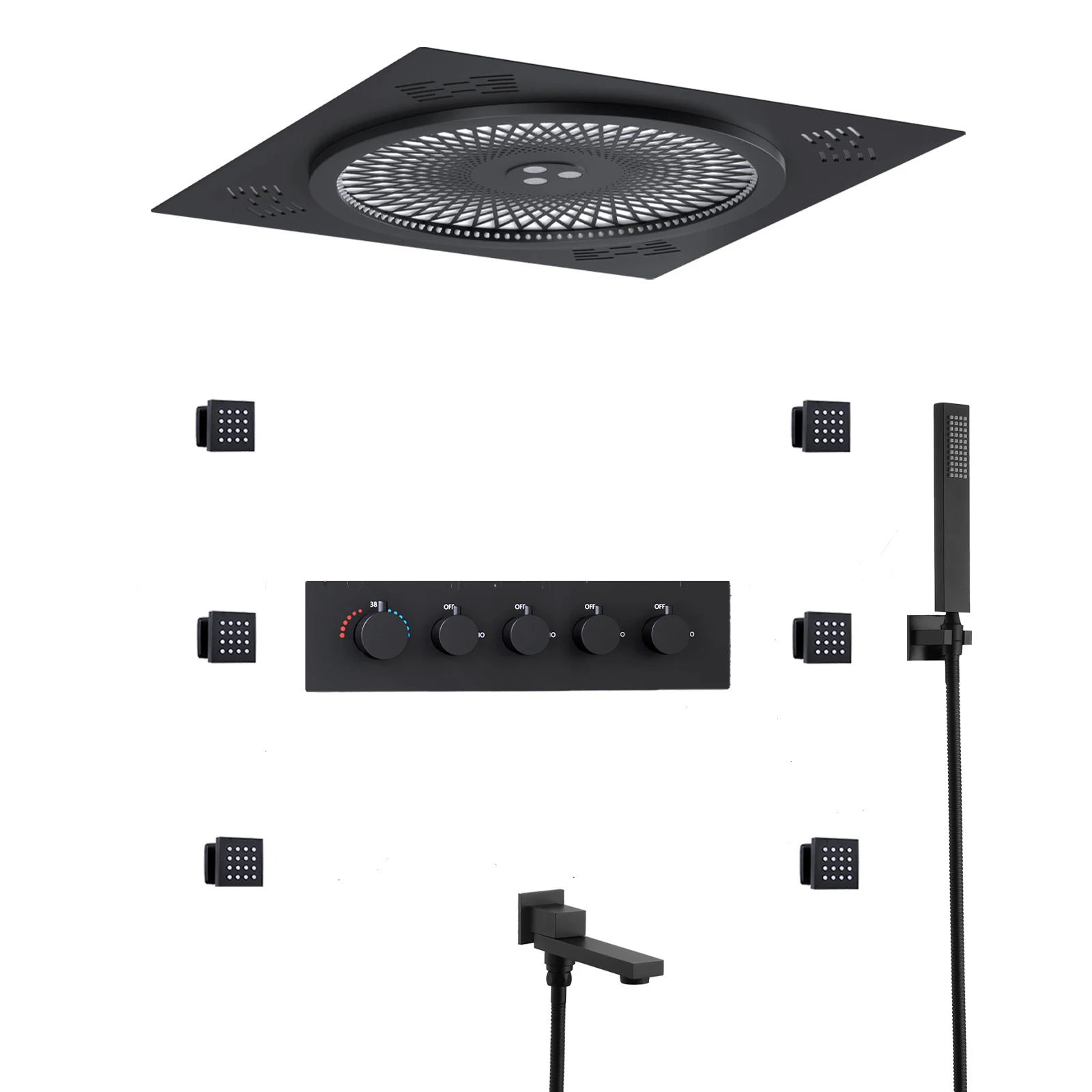 Komplett aus Kupfer zur Deckenmontage, verdecktes Duschset, eingebettetes Duschsystem mit Doppelfunktions-Digitalanzeige für das Badezimmer