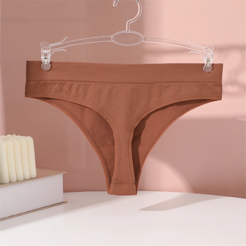 FINETOO 2PC Women Seamless Thongs Sexy Thickened G-String Panties Female Breathable Underpants Solid Color T-Back Lingerie S-XL