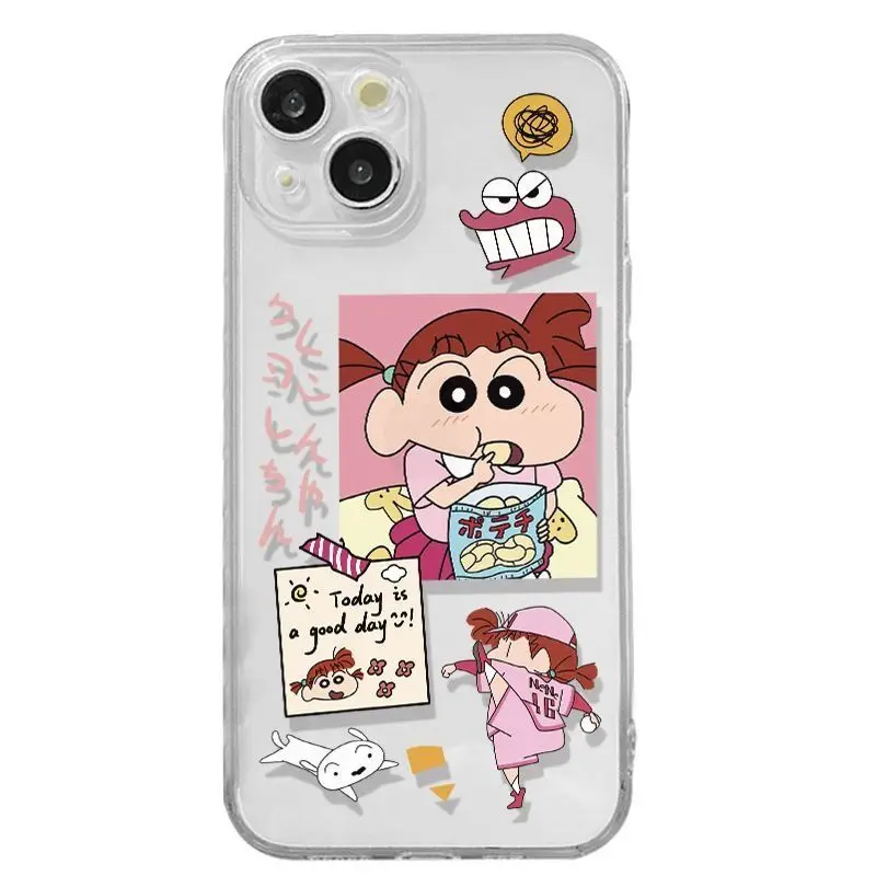 Kawaii Crayon Shin-chan Iphone Case Anime Transparant Schokbestendig voor IPhone 15 14 13 12 11 Pro Max 16 plus 11pro Xsmax Xr Nieuwe