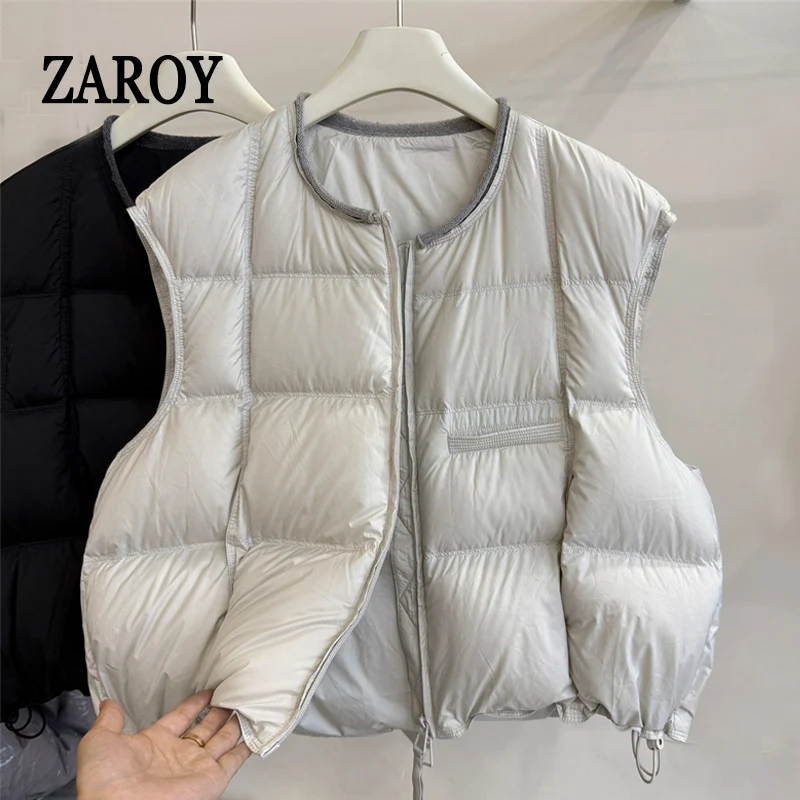 ZAROY Autumn Women's Jackets And Vests Casual O Neck Sleeveless Short Parkas Winter Warm Cotton Waistcoat All-match Vests Jacket