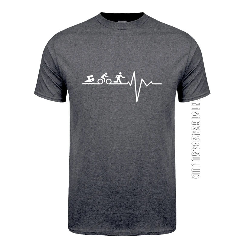 Summer Heartbeat Triathlon T Shirt Men O Neck Cotton Triathlon T-shirts Man Camisetas Gift