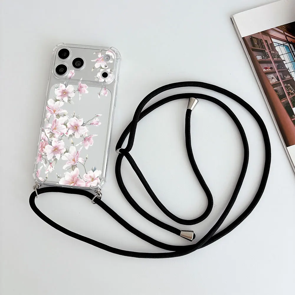 For iPhone 13 12 17 16 15 14 11 Pro XS Max 7 8 Plus 16e 17e Air SE 2022 New Pattern Crossbody Lanyard Clear Anti Fall Phone Case view 6