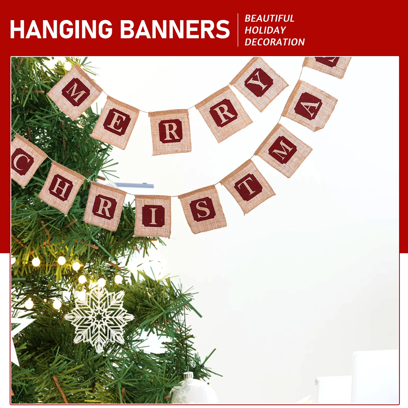 

Christmas Party Banner Burlap Festive Garland Hanging Decor for Home Bedroom Living Room Office Xmas Tree Decoration Bunting