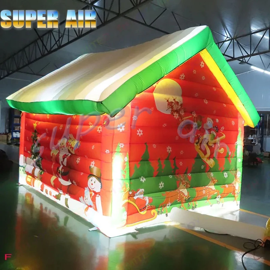 บ้านลมเป่าลมรูปทรงลูกบาศก์ขนาดใหญ่พร้อมไฟสำหรับงานปาร์ตี้คริสต์มาสกลางแจ้ง