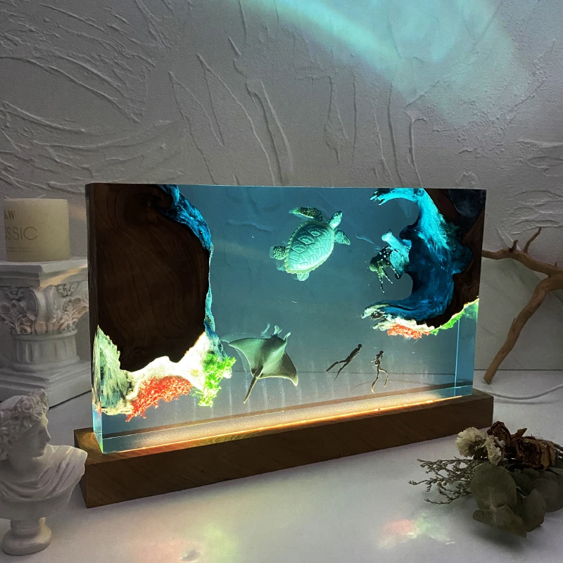 Imagem -03 - Underwater World Creactive Art Decoração Lâmpada Resina Table Light Tema de Aventura do Mergulhador Luz Noturna Carregamento Usb Organização Mundial