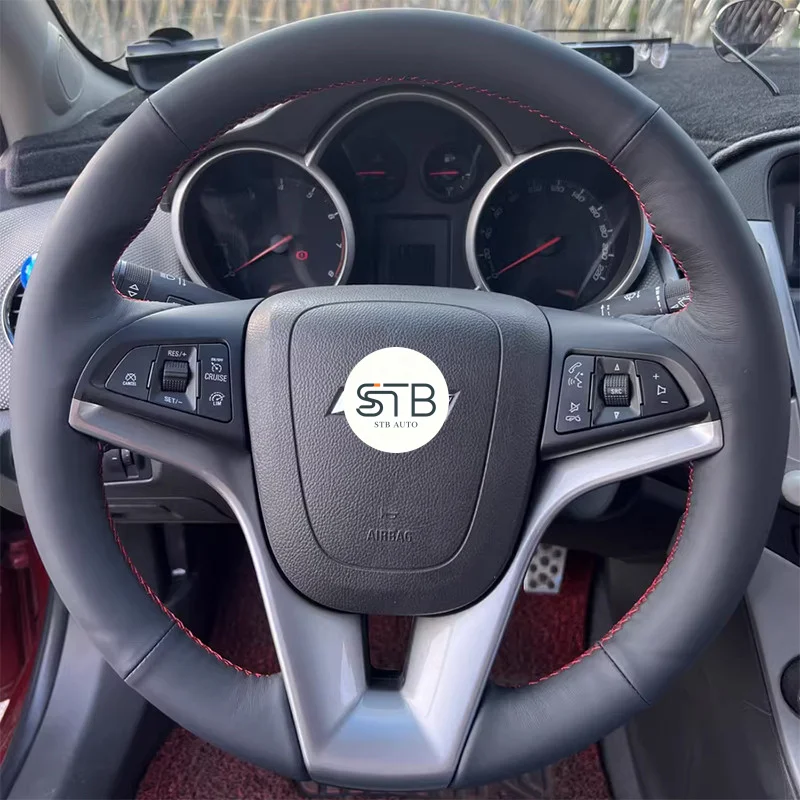 Hand‑Stitched Full Wrap Steering Wheel Cover, Non‑Punched Genuine Leather, Custom Fit for 2012‑2013, 2017‑2018 Chevrolet Malibu