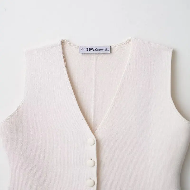 2025 가을 신상 여성 패션 니트 베스트 민소매 V넥 버튼 장식 데일리룩 49255 유럽 스타일 가디건