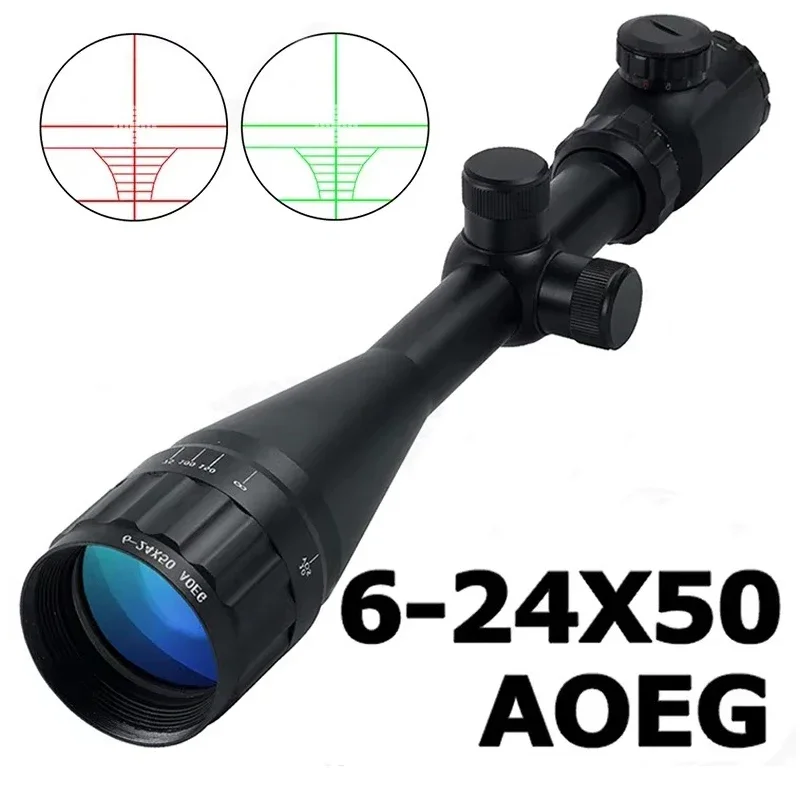 6-24X50 AOEG Tactical Hunting Rifle Scope Red/Green Illuminated Reticle Long-Range Shooting Tactical Optics Sight for Airsoft