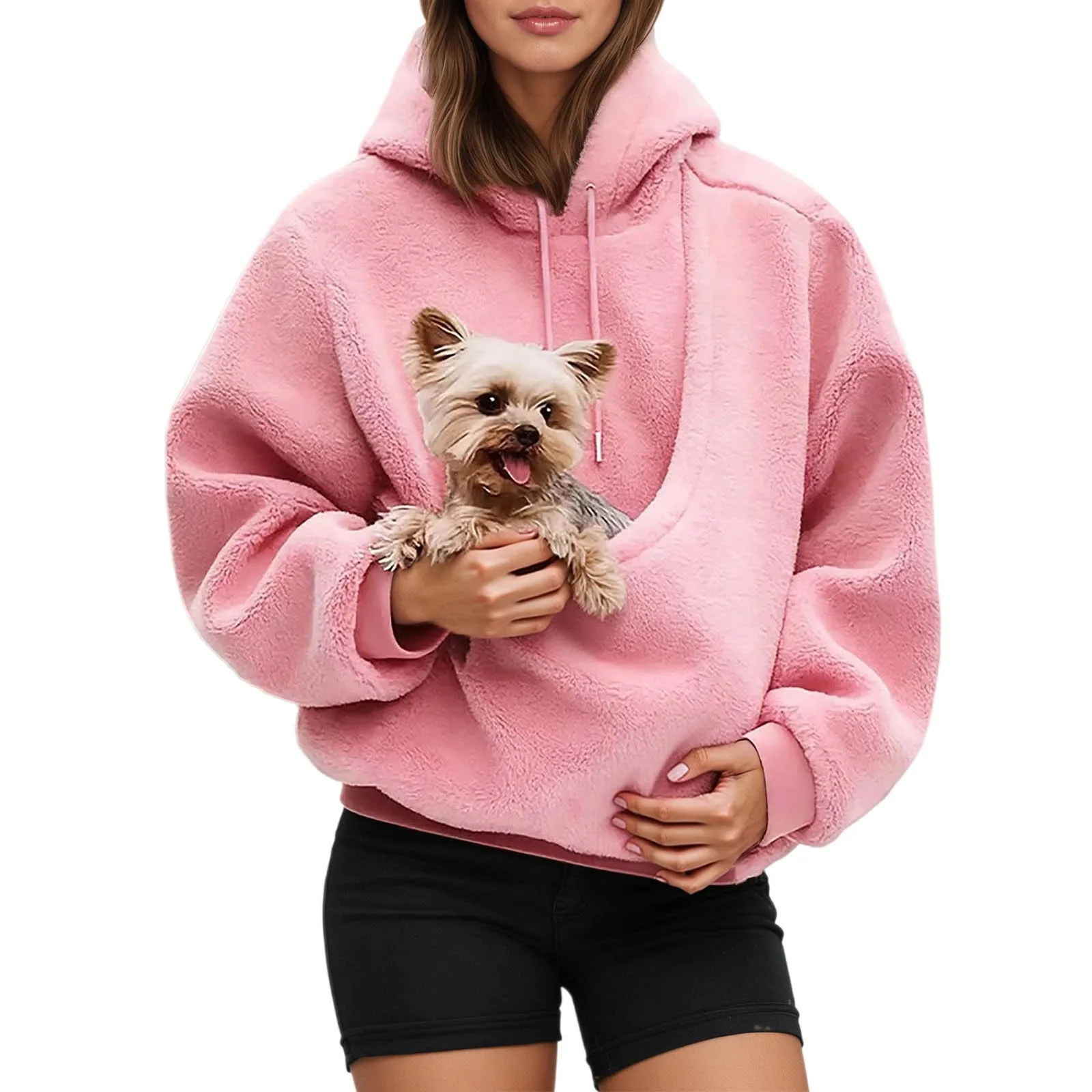 

Pocket Style Pet In Plush Loose Fitting Hooded Sweatshirt for Men a nd Women New Fashion Solid Color Comforatble Hoodie