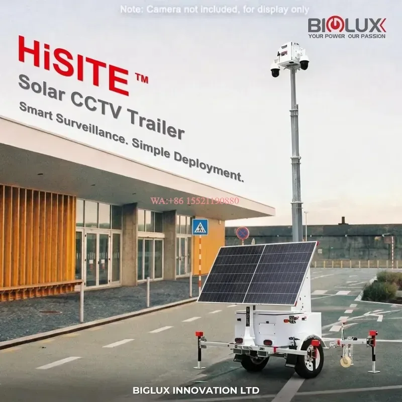 wmwmnu for HiSITE Heavy Duty Mining Site Mobile Solar CCTV Tower 600W Bifacial Solar Panel Hot-dip Galvanized Chassis
