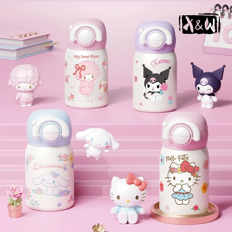X&W 220ML Sanrio Series Mini Insulated Cup 316 Stainless Steel+PP Insulated Cup with Carrying Ring WaterBottles Festival Gift