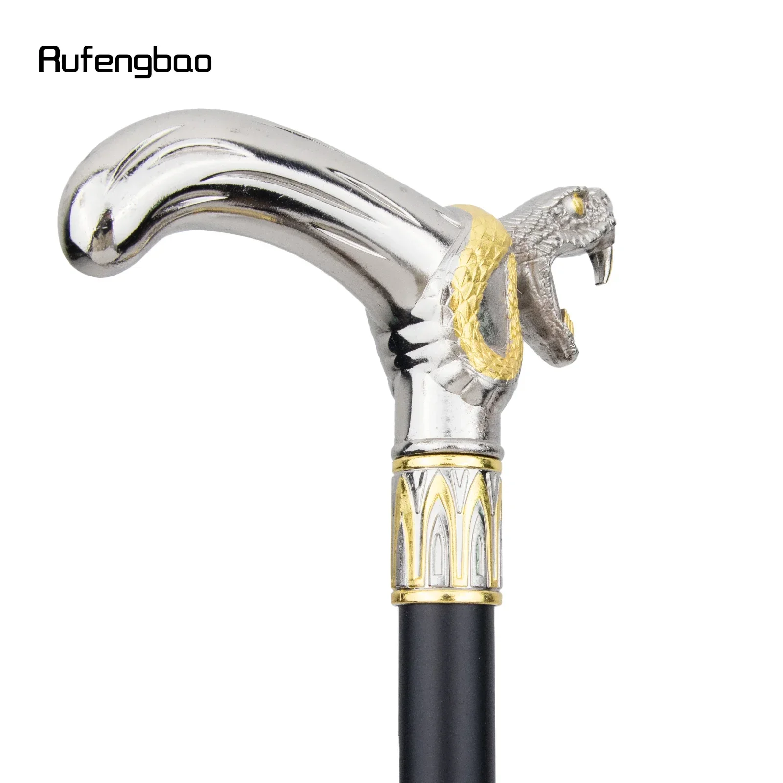 Testa di serpente bianco dorato che mordono canna da passeggio bastone da passeggio decorativo di moda gentiluomo elegante pomello per canna cosplay Crosier 92 cm