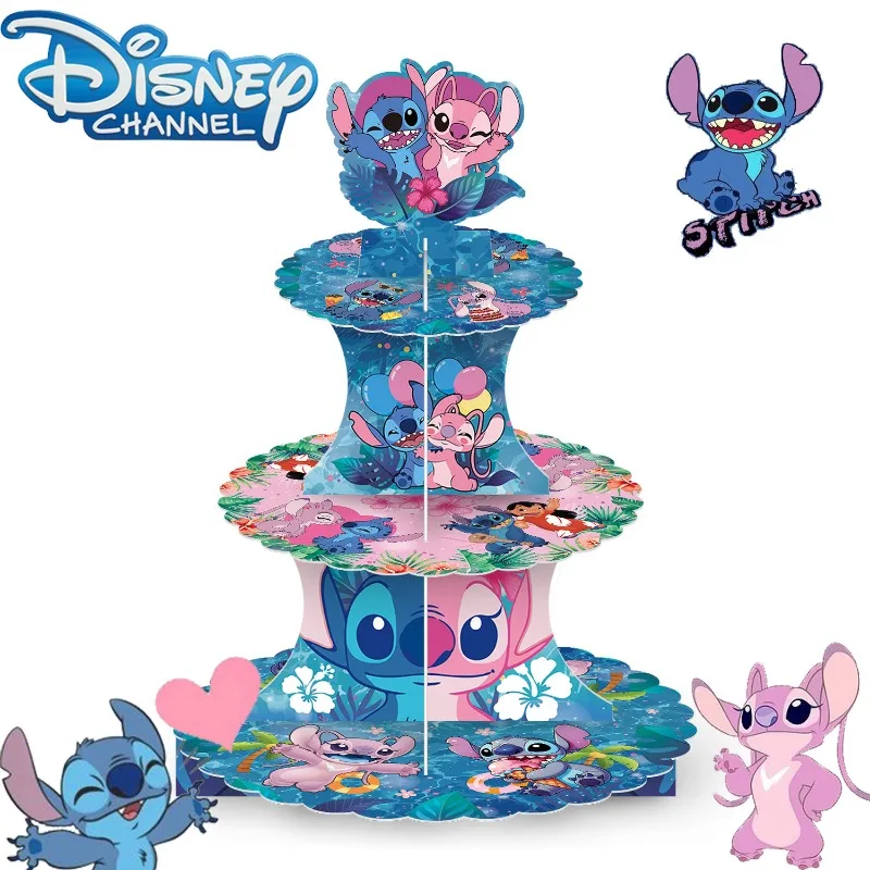 Disney Lilo & Stitch Cake Stand 3 Tier Dessert Birthday Party Decoration Cute Cartoon Stitch Anime Paper Cake Tower Party Supply