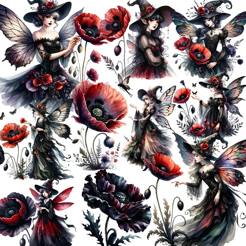 12Pcs/Pack Butterfly Flower Witch Sticker DIY Craft Scrapbooking Album Junk Journal Decorative Stickers