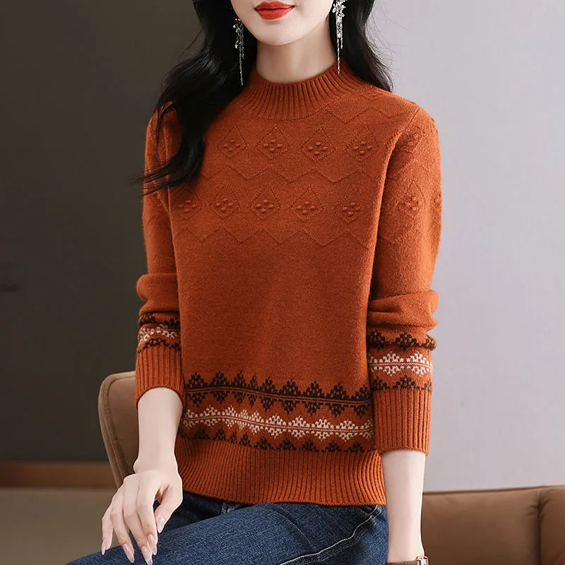 

Women's Clothing Pullovers Tops Fall Clothes 2025 New Autumn Retro Print Fashion Sweater Knitwear Soft Sweaters For Women