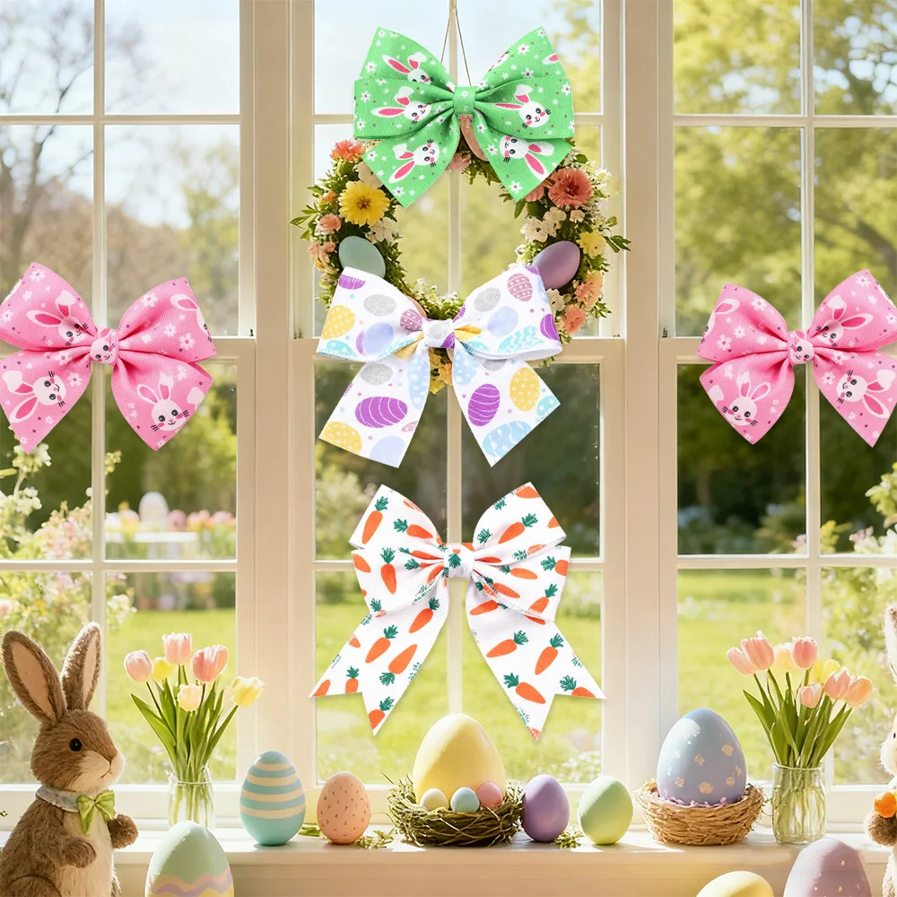 Easter Ribbon Vibrant Easter Egg Ribbon Cartoon Rabbit Ribbon Embroidered For Floral Arrangements Easter Wreaths