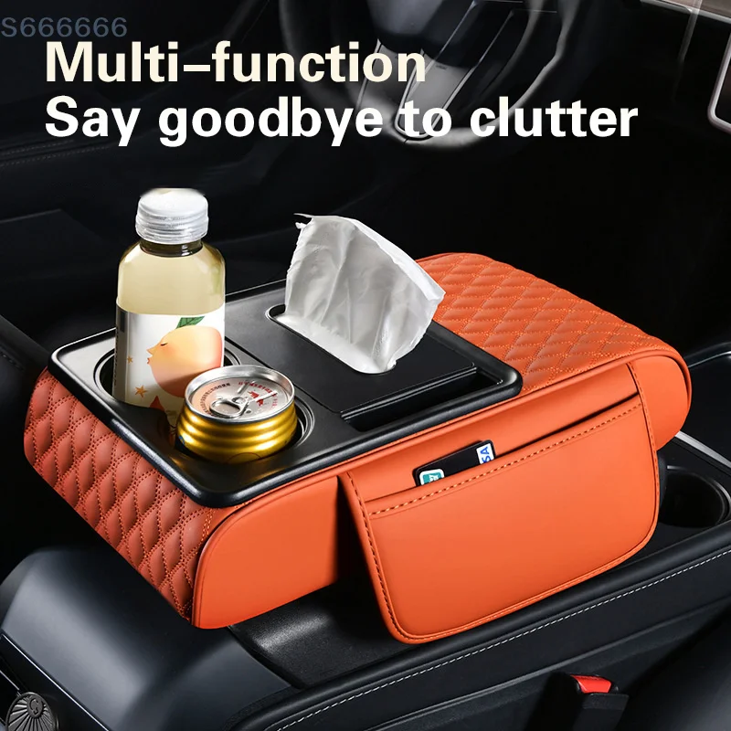 

Truck Vehicles Heightening Pad Pillow Cover Car Auto Center Console Armrest Cushion With Storage Tissue Box Bottle Cup Holder