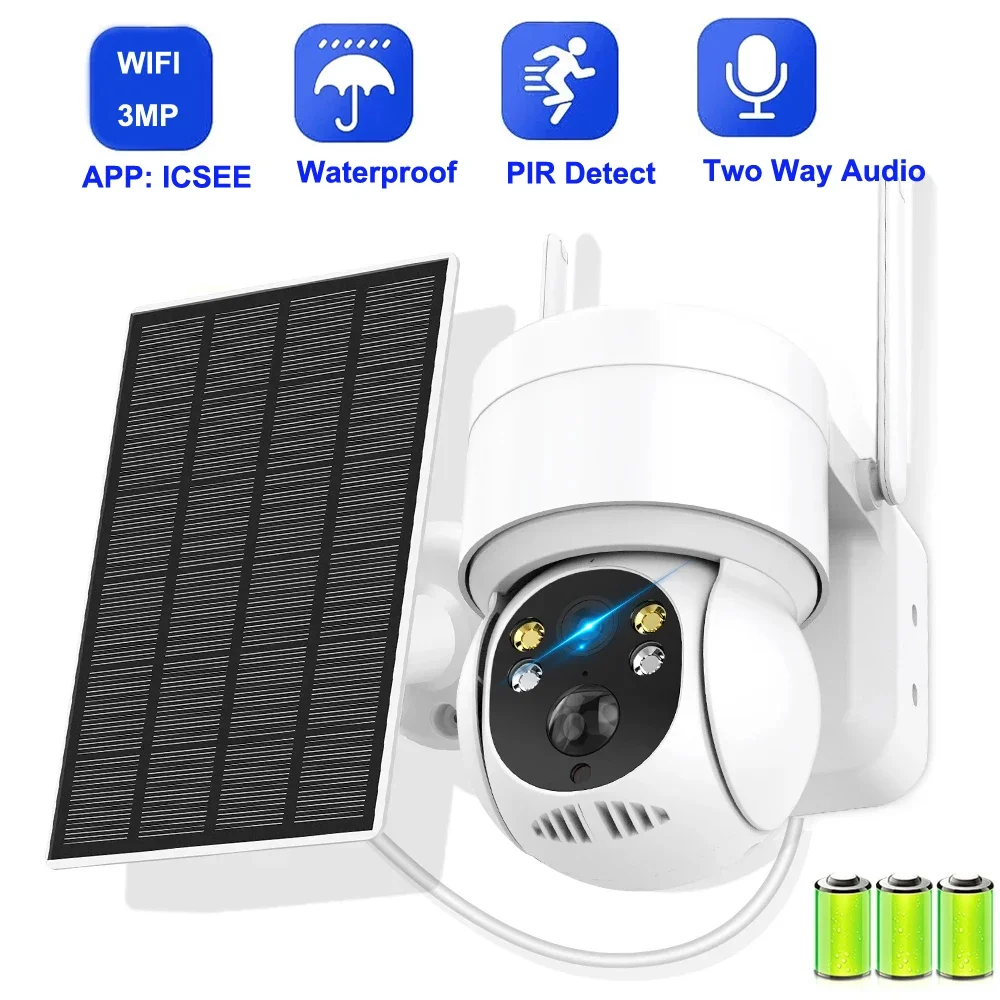 

ICSEE Solar Powered WiFi PTZ Battery Camera 4MP Security CCTV Camera 2MP Wireless Outdoor Night Vision PIR Detection Waterproof