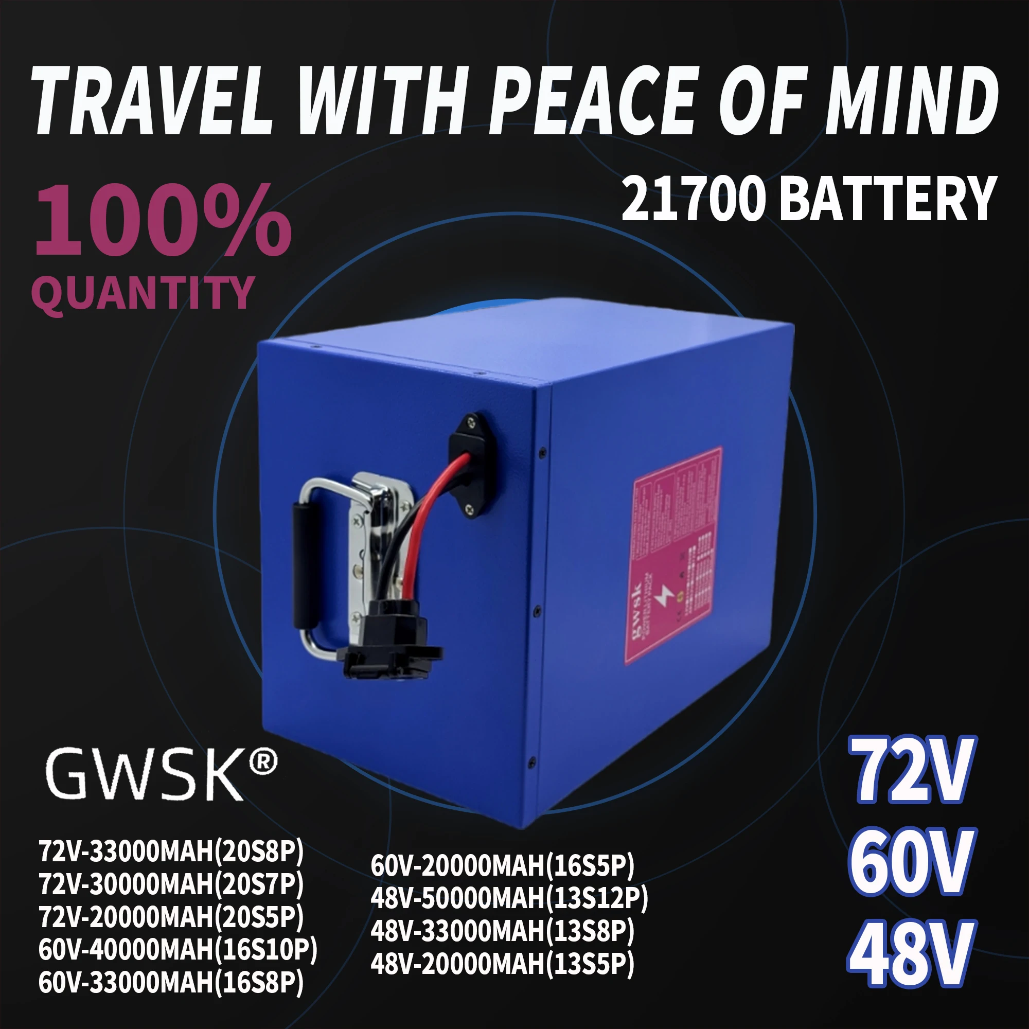 

21700 lithium battery, air freight, brand new full capacity 72V/60V/48V, built-in BMS, suitable for 3000W electric vehicles