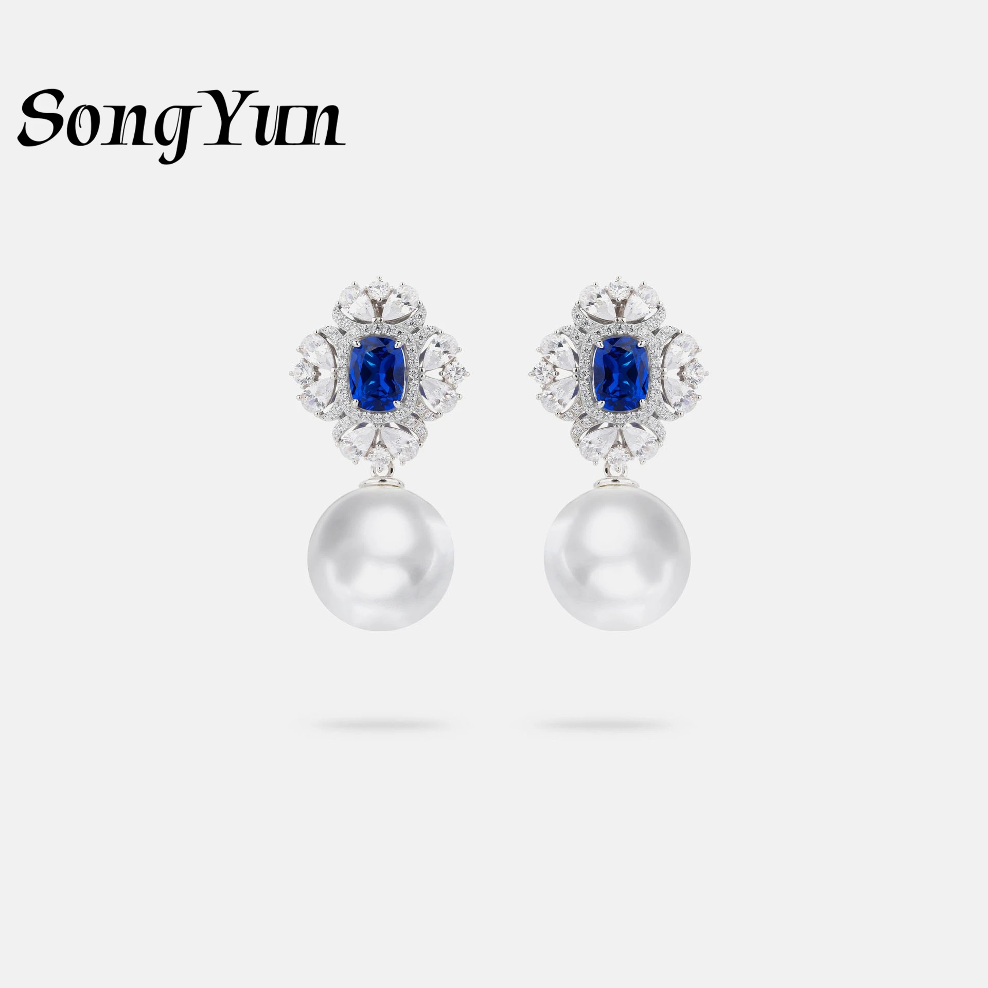 

SongYun Jewelry 925 Sterling Silver Sapphire Earrings High Carbon Diamond Gemstones s925 Silver Stud Drop Earrings Fine Jewelry