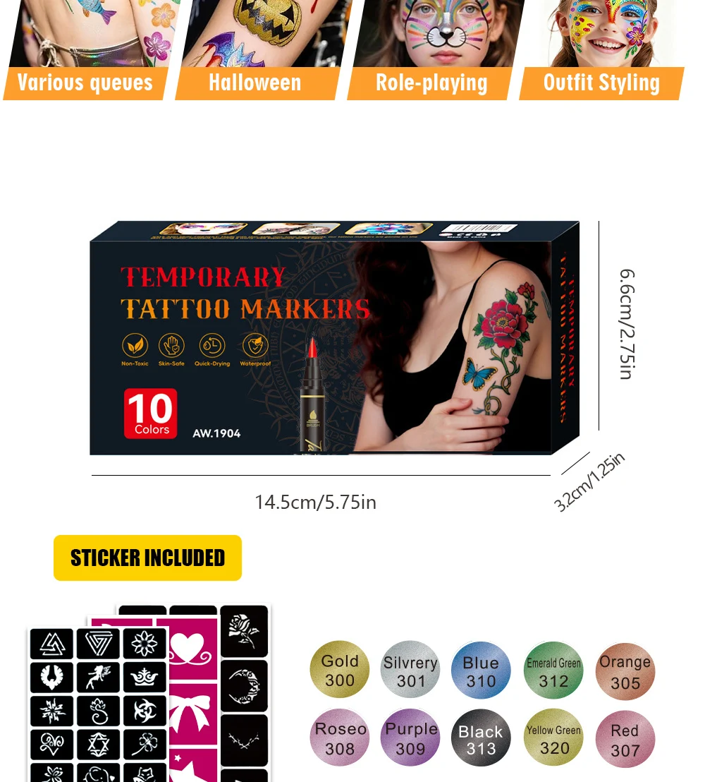 10/12/18/24 farben Tattoo Stift Körper Malerei Stift Waschbar Schnell Trocknend Für Zeichnung Thema Party Täglichen malerei Geschenk Kunst Schreibwaren – Detail 8