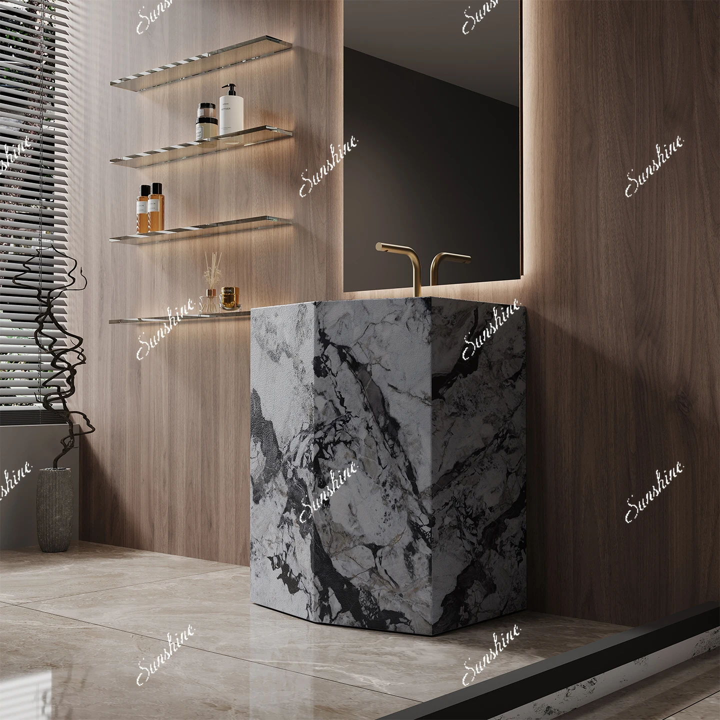 Customized slate column basin hotel villa hand washing integrated, outdoor courtyard, floor type, balcony